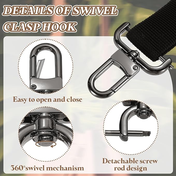 PATIKIL 1/2 Inch Swivel Clasp Hooks, 2 Pcs Detachable Snap Hook with Screw Bar, Swivel Lobster Claw Clasps for Bag Strap Replacement Purse Lanyard DIY Craft Hardware, Black