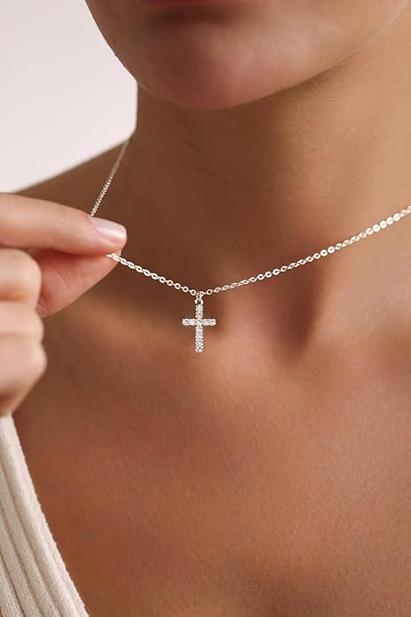 Tewiky Cross Necklace for Women-Dainty Simple 14k Gold Plated/sterling silver Plated Cross Pendant Cute Necklaces Jewelry for Women