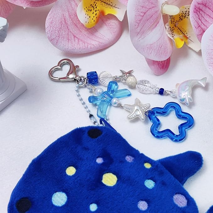 Adorable Whale Shark Coin Purse Keychain,Soft Plush Zipper Coin Purse,Handmade Purse Bag Charm Gift for Girls Women (Dark Blue)