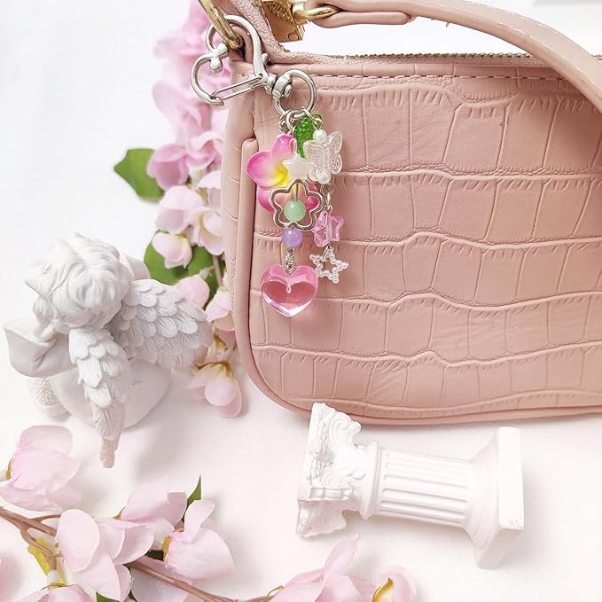 Y2K Aesthetic Keychains for Women Cute Flowers Star Cake Jellyfish Keychins Charms Kawaii Bag Purse Decor