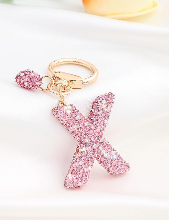 Initial Keychain for Women Girls,Bling Letter Key chain Initial with Heart,Pink Keychain Charms for Backpack Handbag