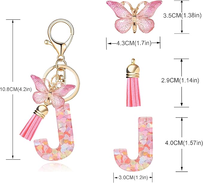 Fashion Alphabet Initial Letter Keychain Tassel Butterfly Pendant Key Ring for Purse Handbags Women Girl