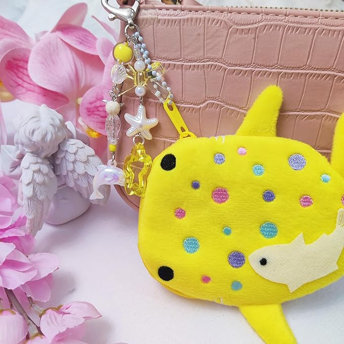 Adorable Whale Shark Coin Purse Keychain,Soft Plush Zipper Coin Purse,Handmade Purse Bag Charm Gift for Women (Yellow)