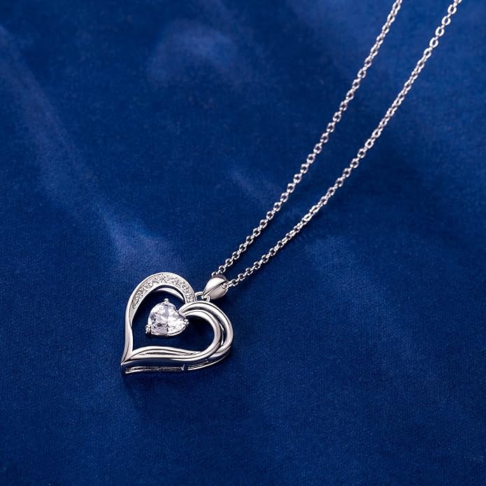 AM ANNIS MUNN 925 Sterling Silver Heart Necklace for Women Birthstone Necklace Silver Jewelry for Womens Jewelry Gifts for Women Her Mom