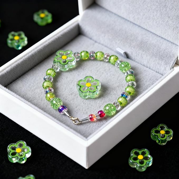 nikkiGuo 330 PCS Crackle Acrylic Beads, Jewelry Making Kit Transparent Candy Bead – Butterfly Flower Suncatcher Faceted Bicone Beads in Mixed Sizes with Wire, Clasps for DIY Bracelets, Necklaces