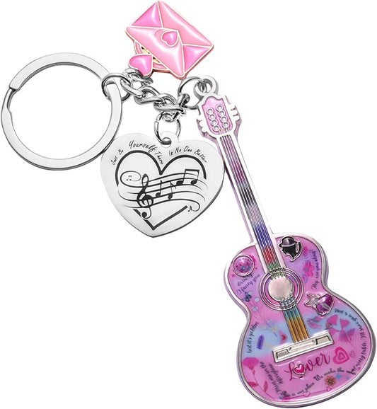 Birthday Gifts with Taylor Quotes Merch Pink Music Keychains Gift For Singer Fans Guitar Christmas Daughter Mom Women