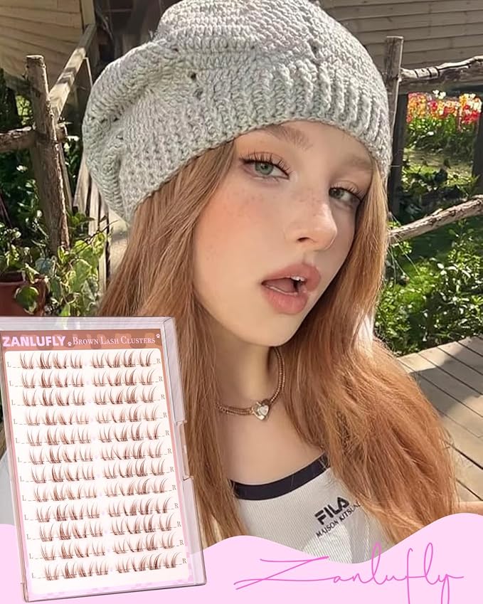 Ultra Natural Lash Clusters Brown Eyelash Clusters 8-11MM Short Cluster Lashes Wide Band Lash Extension Dark Brown Cluster Eyelash Extensions Left & Right Cat Eye Individual Lashes by ZANLUFLY
