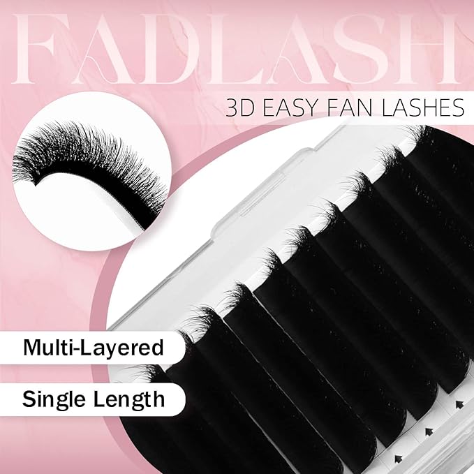 FADLASH Fluffy Easy Fan Lash Extension 3D Effect Rapid Volume Three Layers Easy Fan 2D~10D Eyelash Extensions Automatic Blooming Easy Fan Lashes D Curl (0.05D 9-13mm Mixed)