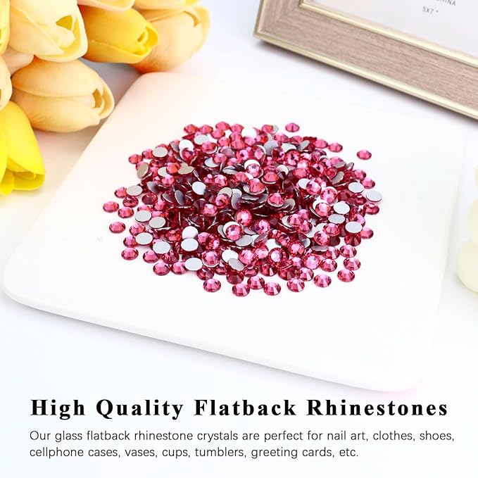 Flatback Crystal Rhinestones Round Gems for Nail Art and Craft Clothes Glue Fix, Rose (1.3-1.4mm) SS3/1440PCS
