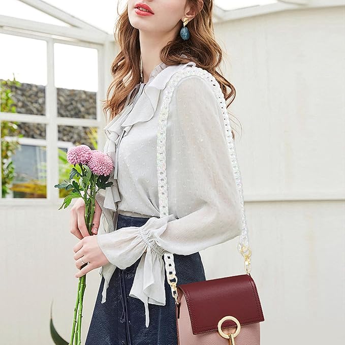 47.2"/120cm Acrylic Resin Chain Handles Bag Purse Detachable Decoration Chain with Buckles, Transparent Rainbow Color Multicolour