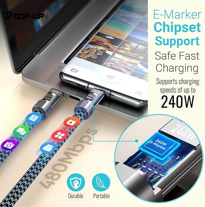 TOP-UP Lanyard – Cell Phone Strap with 240W USB C Charging & Data Cable – Durable Travel Essentials for iPhone 17/16/15