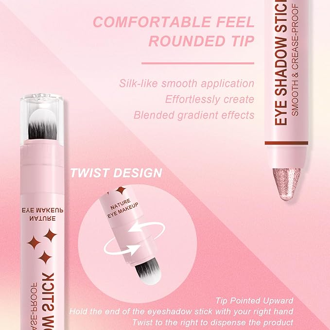 8Pcs Eyeshadow Stick, Eye Brightener Stick Built-in Blender Brush, Shimmer Creamy Eye Shadow Makeup, Waterproof Long Lasting Glitter Highlighter Eye Liner Pencil (8PCS A)