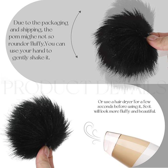 Tatuo 36 Pcs Faux Fur Pom Poms for Hat 4 Inches Large Fluffy Pom Balls for Crafts Knitting Beanies Shoes Scarves Bag Pompoms Keychain Charms Winter DIY Accessories (Black)