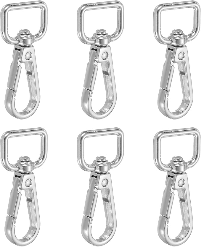 Swivel Snap Hooks, Metal D Ring Keychain Lanyard Clip Hook Lobster Clasp Claw Push Gate Clip - Fitting for(Purse Making - Sewing - DIY Crafts) 6 Pcs & 5/8" & Silver White