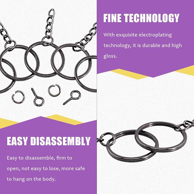 Swpeet 450Pcs 1 Inch 25mm Black Flat Key Chain Rings Kit, Including 150Pcs Split Keychain Rings with Chain and 150Pcs Jump Ring with 150Pcs Screw Eye Pins Bulk for Jewelry Findings Making