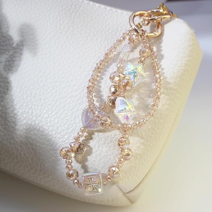 Phone Wrist Strap,Crystal Phone Chain Wristlet,Bracelet Wrist Lanyard,Cute Beaded Bag Charms,Decorative Purse Chain