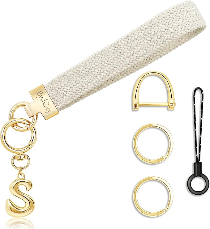 Stretchy Wristlet Initial Keychain, Key Chains Women Cute with Keyring, Llaveros para Mujer, Car Key Accessories