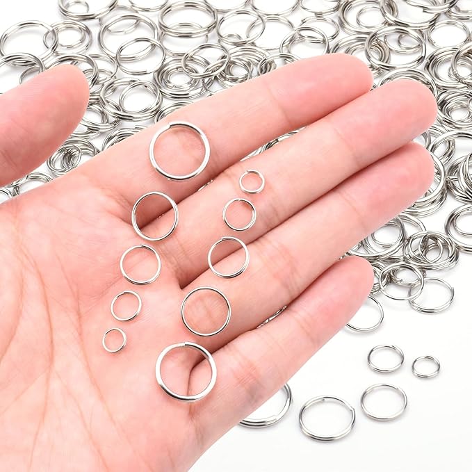 500pcs Assorted 5 Size Small Split Ring for Key Ring, Metal Keychains Key Rings Pet Collar Tag Double Loops Round Jump Rings for Jewelry Making Necklaces Bracelets Earrings Craft Accessories, Silver