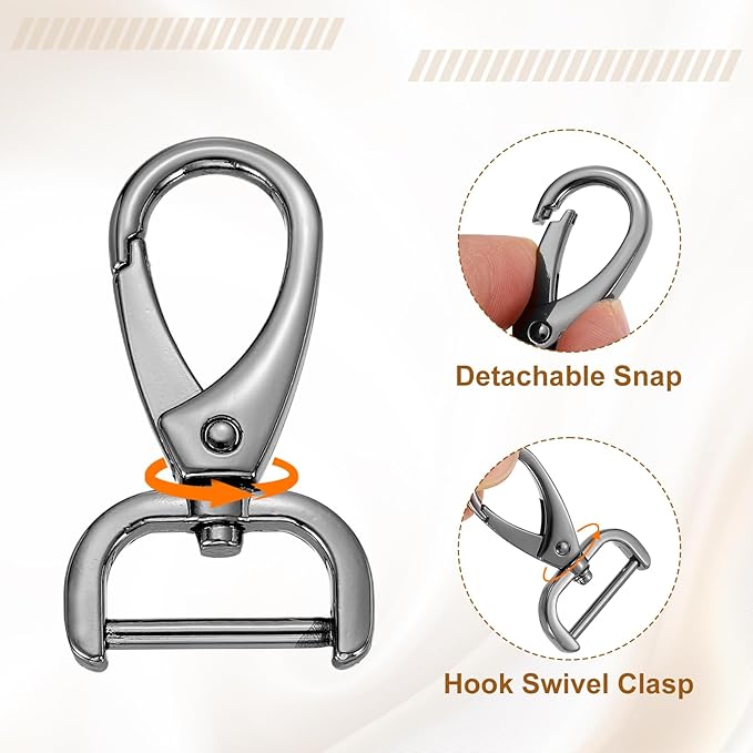 HARFINGTON 4pcs Detachable Snap Hook Swivel Clasp 3/4" (20mm) Zinc Alloy Lobster Claw Clasp for Keychain Lanyard Purse DIY Purse Strap, Gun Black