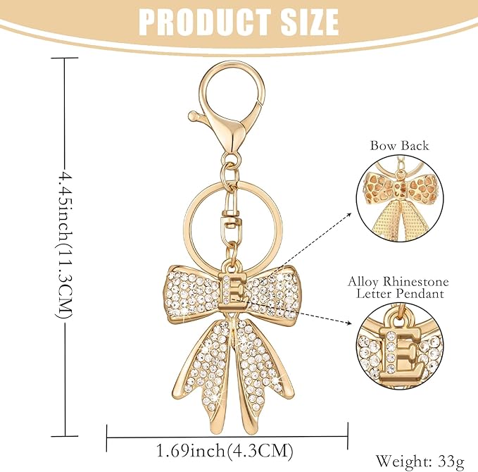 XGALBLA Sparkly Cute Initial Letter Rhinestone Bow Keychain for Women Gold Tone Bag Charms Coquette Aesthetic Purse Charms