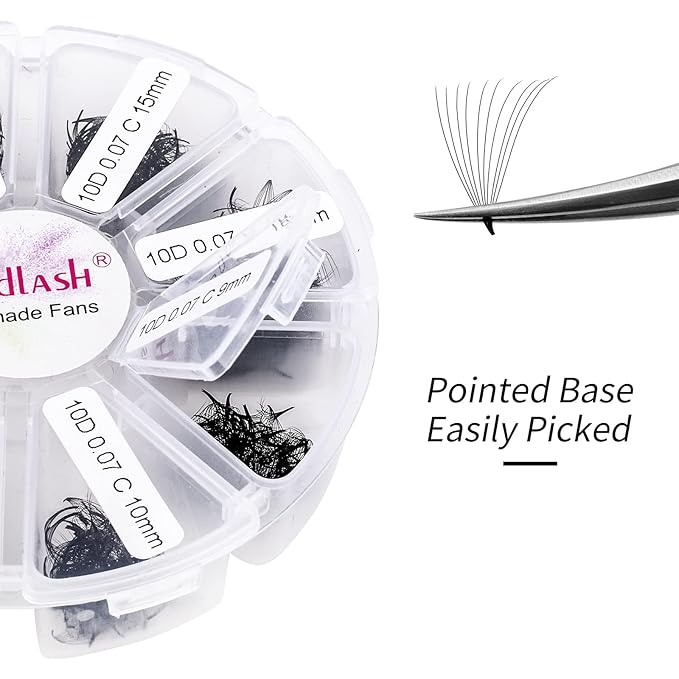 Volume Lash Extensions Mixed Tray 1000 Premade Fans 10D Loose Promade Fans Pointy Base Premade Fans Eyelash Extensions Handmade Premade Lash Fans (10D-0.07C,9-16mm)