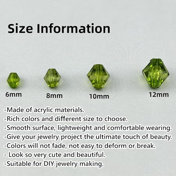 1000pcs 6mm Acrylic Bicone Beads Faceted Acrylic Crystal Spacer Beads for Bracelet Necklace Earring Keychain Jewelry Making Crafts(Grass Green)