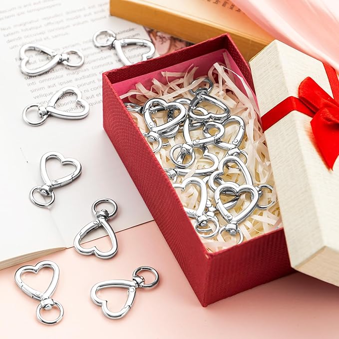 Metal Heart Shape Keychain,Sliver Heart Carabiner Clips for Keys