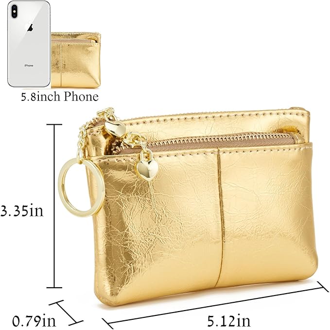 ZOOEASS Women Genuine Leather Zip Mini Coin Purse With Key Ring Triple Zipper Card Holder Wallet