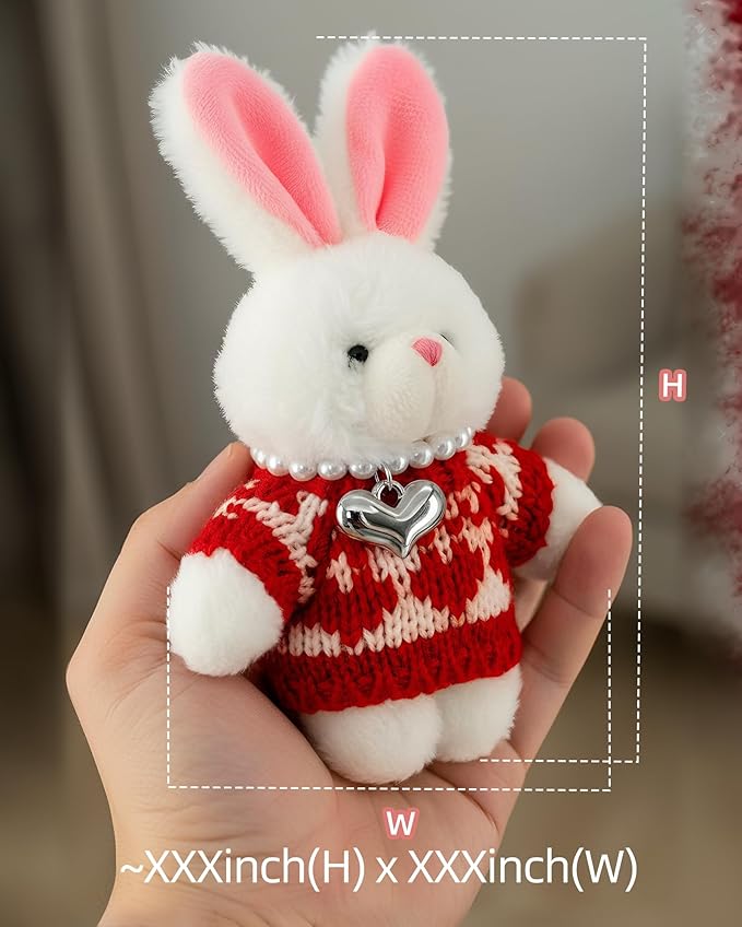 Christmas Bunny Plush Keychain for Backpack Cute Mini Rabbit Keychain Purse Charm Pendant Gift for Women