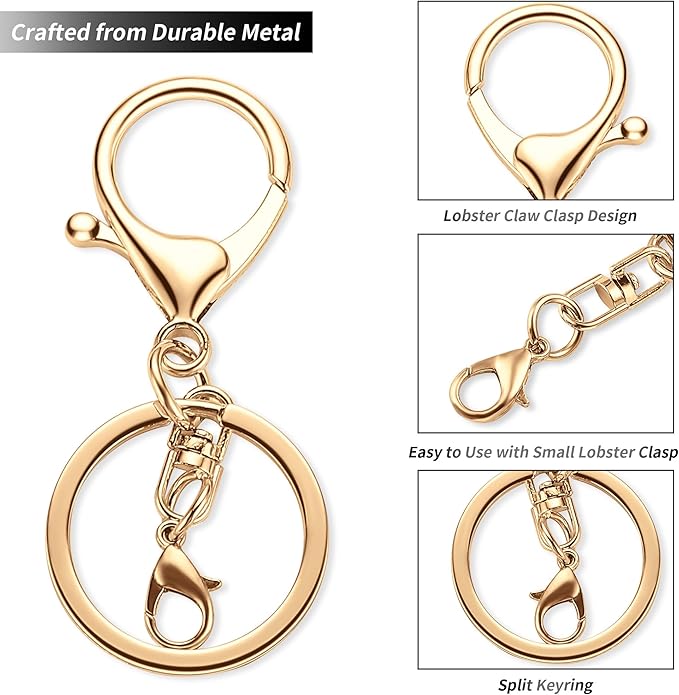 10 Pack a Set Metal Lobster Claw Clasps and Key Rings, Key Chain Accessories, Keychain Making kit for Keys, Art Crafts, Jewelry Making, Light Gold - Gunmetal