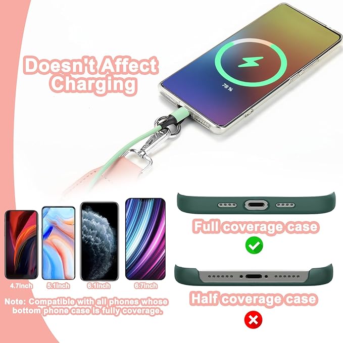 XANGNIER Clip and Go Strap for Phone with Wallet Crossbody, Phone Strap with Zippered Wallet, Adjustable Anti Theft Cellphone Lanyard for Women, Cellphone Chain Accessories,Multicolor 18