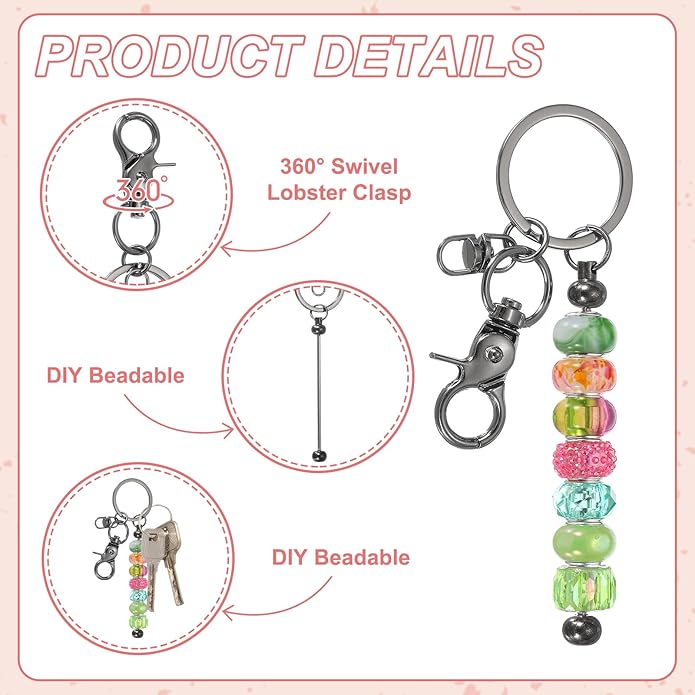 uxcell Beadable Keychain, Keychain Making Supplies, Blank Bead Metal Chain Bars for DIY Crafts Jewelry Making Gift
