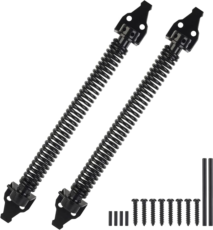 14" Gate Spring Self Closing, Heavy Duty Black Door Closer Spring, Adjustable Tensioner Automatic Outdoor Gate Closure, Gate Spring Hardware for Wooden and Vinyl Fence, 2 Pack