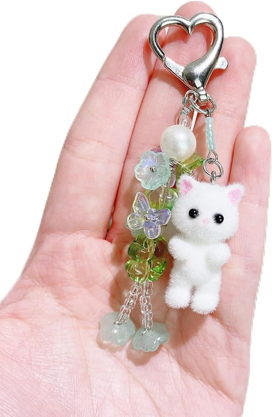 Cute Pink Keychain,Fuzzy Cat Keychain Aesthetic Y2K KeychainStylish KeychainsAccessories