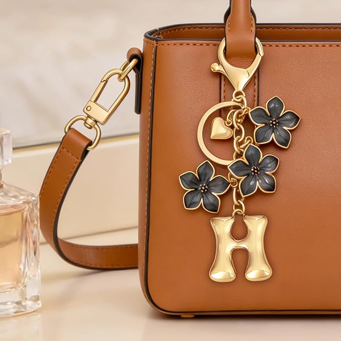 Snycler Bubble Initial Keychain Graceful Flower for bags car remote–A-Z Letter Charms for Women