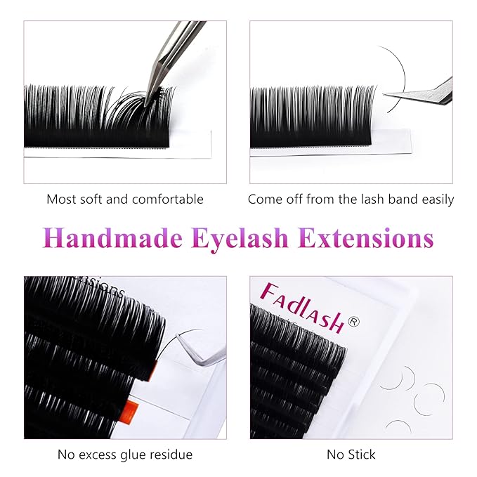 Eyelash Extensions D Curl FADLASH Lash Extensions 0.20 Thickness Premium 11mm Silk Classic Eyelash Extensions Supplies (0.20-D, 11mm)