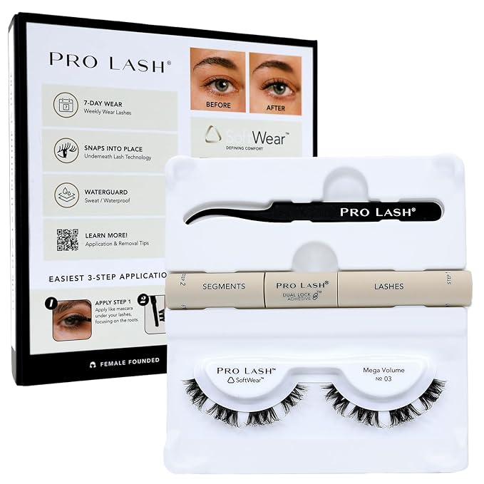 Pro Lash SoftWear Mini Lash Clusters Kit - Seamless, Lightweight Lashes - 7-Day Cluster Eyelash Extensions - False Eyelashes Plus Adhesive and Tweezers - Mega Volume No. 03 Black