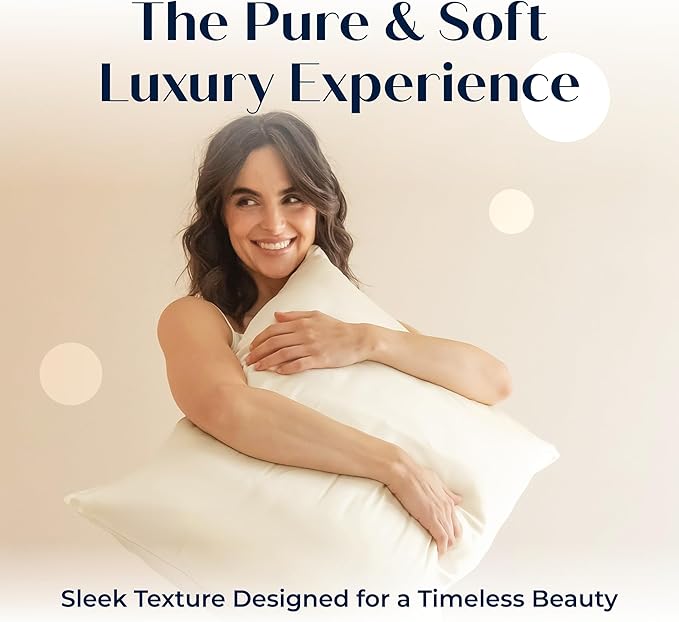 Moonaé Mulberry Silk Pillowcase – Pure Silk Pillow Cover for Healthier Hair & Smoother Skin – Soft, Breathable and Temperature-Regulating, Luxurious Silk Case Colors Ivory-S