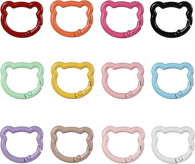 12Pcs Metal Bear Shape Clasp Clip,Spring Spring Snap Clasp Hook for Handbag & Keys,Jewelry Clasps, Lanyard Makin