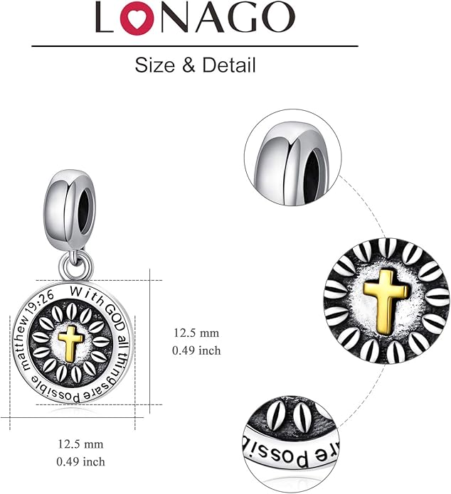 LONAGO 925 Sterling Silver Personalized Photo Charm Fit Compatible for Bracelet Necklace Customized Heart Round Shape Picture Bead