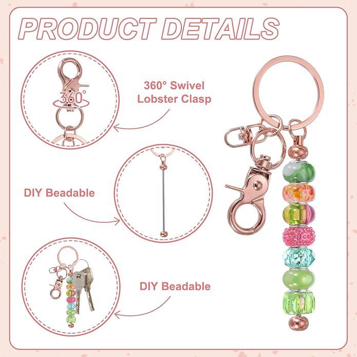 uxcell Beadable Keychain, Keychain Making Supplies, Blank Bead Metal Chain Bars for DIY Crafts Jewelry Making Gift