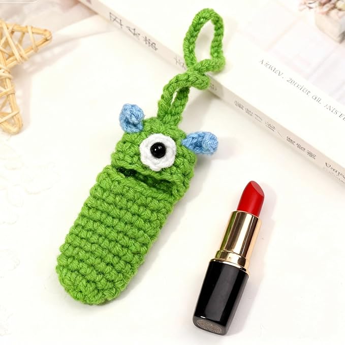 Angyape Cute Lip Balm Holder Keychain Lipstick Chapstick Holder Keychain Crochetr Pig Bag Charms Purse Charms Gifts for Women