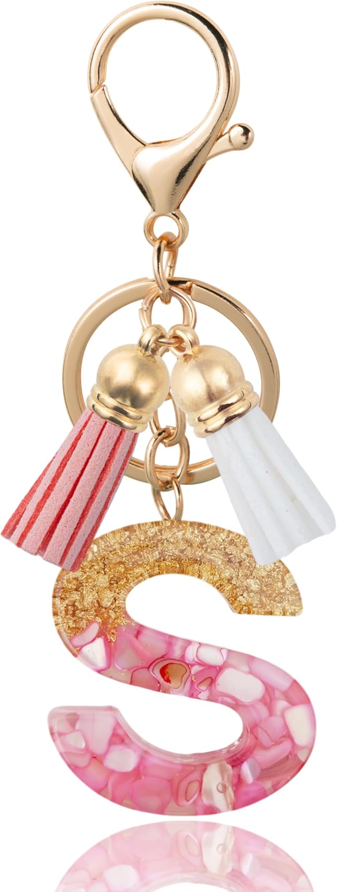Initial Letter Keychain Cute Resin with 2 PU Tassel, Letter Keychain for Backpack Charms, Initial Keychains for Women