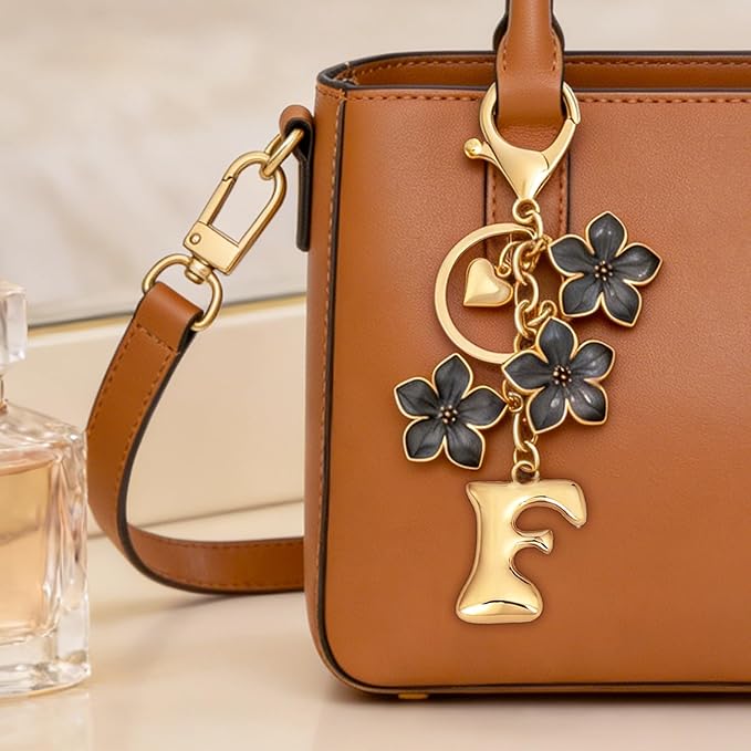 Snycler Bubble Initial Keychain Graceful Flower for bags car remote–A-Z Letter Charms for Women
