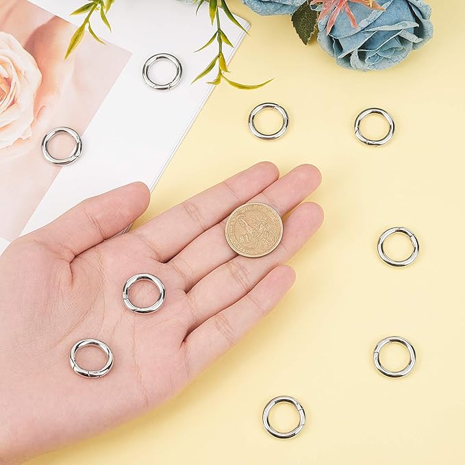 UNICRAFTABLE 10pcs Stainless Steel Spring Gate Rings Round Ring Springring Trigger Clasp Spring Snap Clip Hooks Metal Split Rings Keyring Buckle for Jewelry Making 20x3.5mm