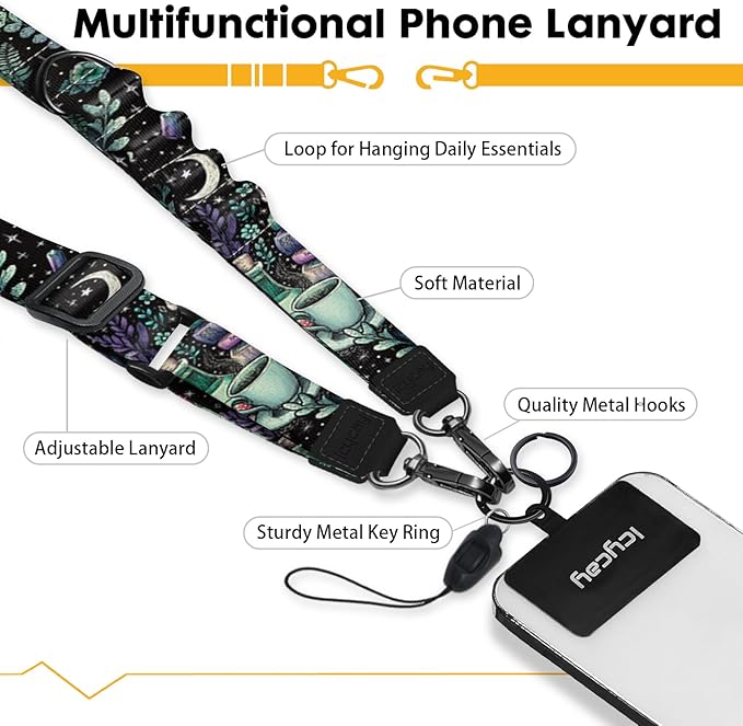 Phone Lanyard Crossbody, Gothic Skull Book Cell Phone Strap for Around The Neck Adjustable, Goth Teacher Anti Theft Cute Lanyard for iPhone Case ID Holder Keys Accessories Travel Essential