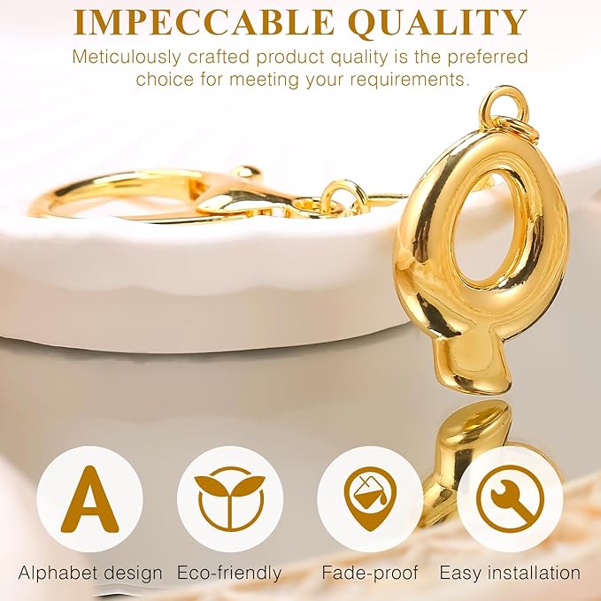 VICKHU Gold Plated Bubble Initial Letter Cute Keychain for Women Car Key Purse Decorative Keyring Handbag Charms Fashion