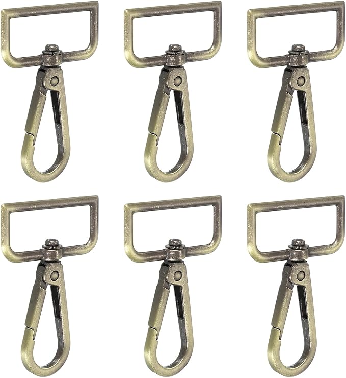 Swivel Snap Hooks, Metal D Ring Keychain Lanyard Clip Hook Lobster Clasp Claw Push Gate Clip - Fitting for(Purse Making - Sewing - DIY Crafts) 6 Pcs & 1.25" & Bronze Patina