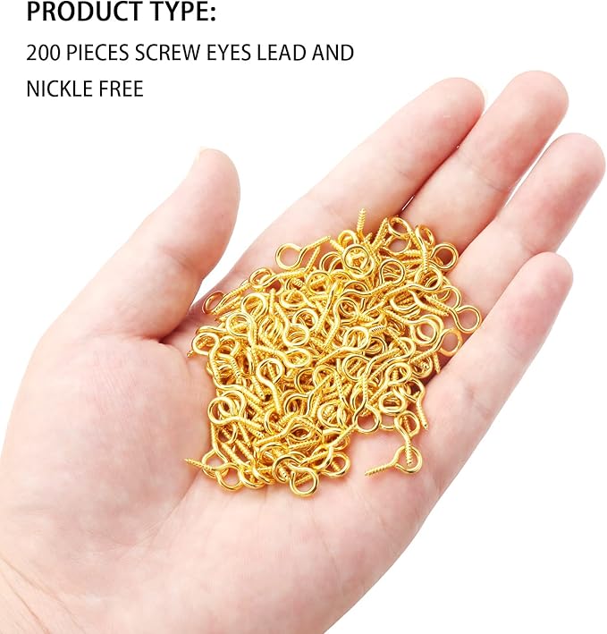 0.55inch/7X14mm Screw Eye Pins for Jewelry Making Eyepins Hook Eyelets Screw Threaded Gold Tone Clasps Hooks for DIY Jewelry Making 200 pcs/lot