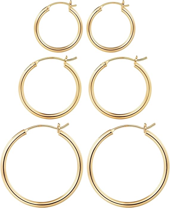 M MOOHAM 14K-Gold-Plated Hoop Earrings for Women - Hypoallergenic 14K Gold 925 Sterling silver-plated Post Sensitive Ears Nickel Free Hoops Earrings Set for Women Jewelry Lightweight 13-60mm